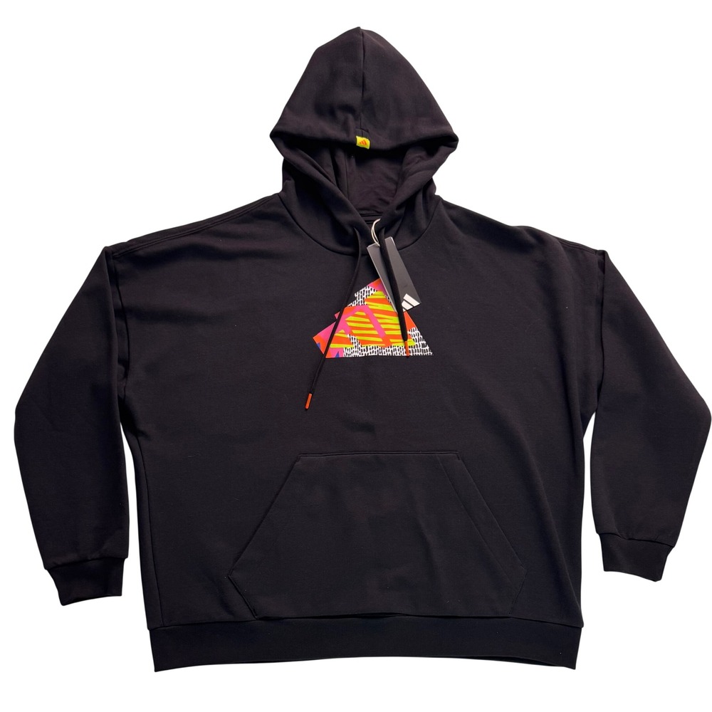Adidas Women W Abstract HD Hoodie Black Multi Color Graphic Sweatshirt XXL
